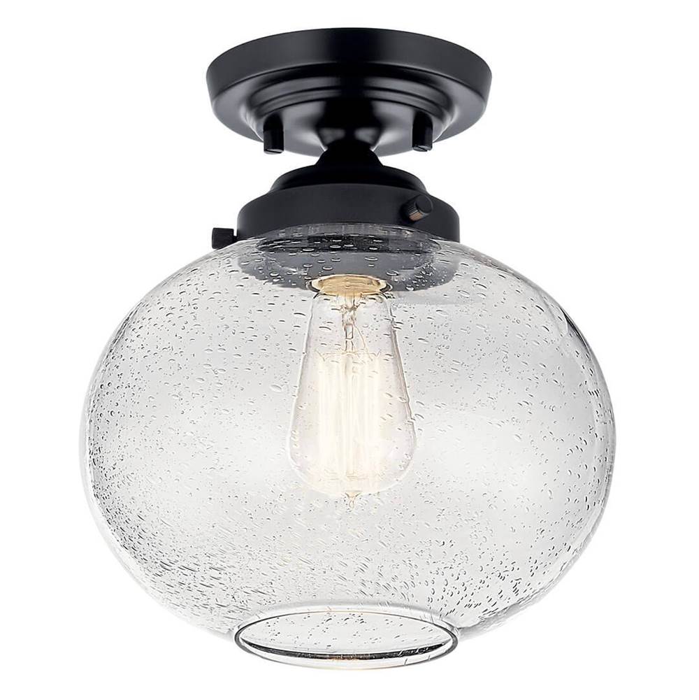 Kichler Lighting Avery 11 Inch 1 Light Semi Flush with Clear Seeded Glass in Black