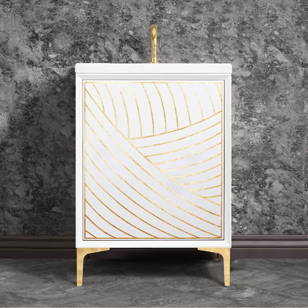 Linkasink Lateen 24'' Wide White Vanity with Hand Applied Metal Leaf and Polished Brass Hardware, 24'' x 22'' x 33.5'' (without vanity top)