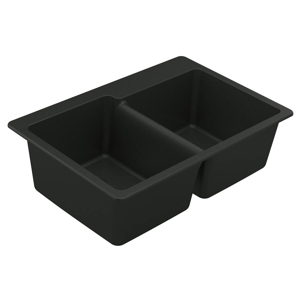 Moen 33-Inch Wide x 9.5-Inch Deep Dual Mount Granite Double Bowl Kitchen Sink, Black