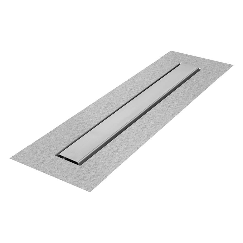 QM Drain Delmar Series. 48'' Standard length Flange Edge linear drain. Mist (Tile-in) Line. Frameless